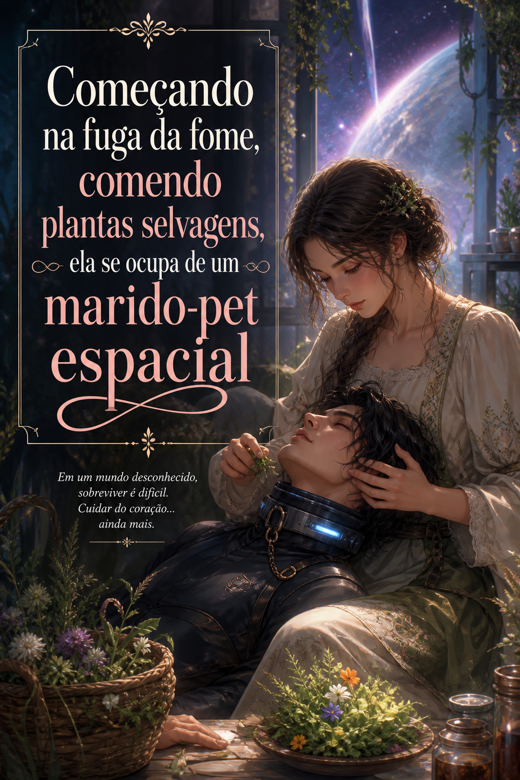 Começando na fuga da fome, comendo plantas selvagens, ela se ocupa de um marido-pet espacial